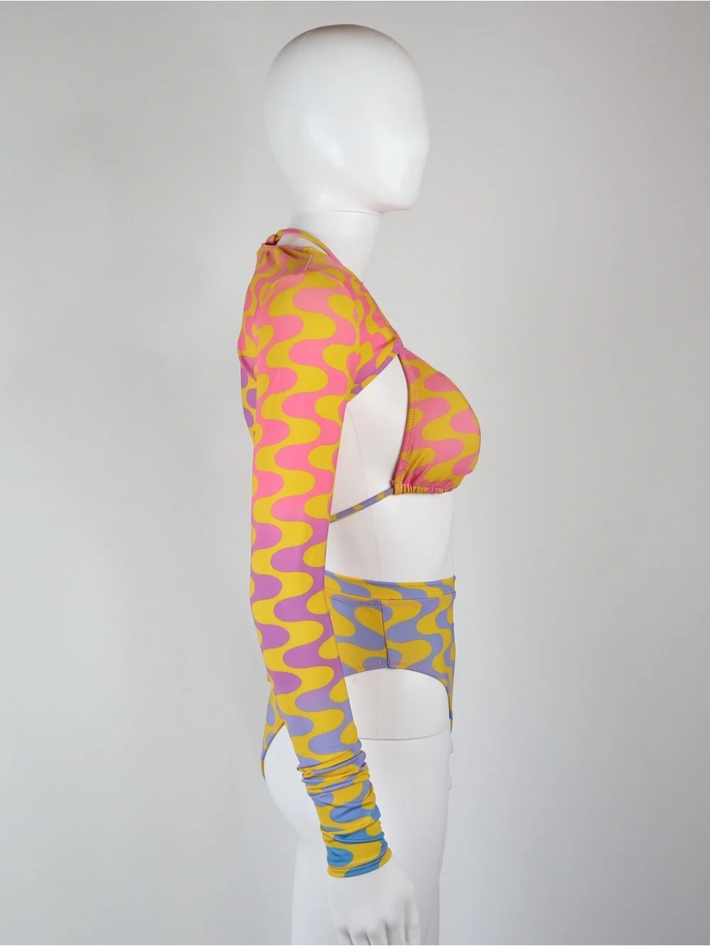 FENSI | 3 Piece Women's Pink & Yellow Patterned Long-Sleeve Bikini Set